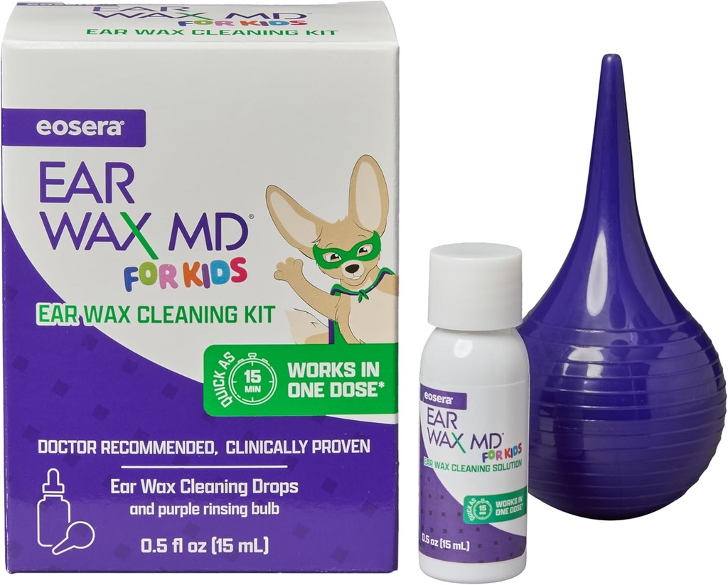 eosera® Ear Wax MD® para crianças - Kit de limpeza de cera com bolha de lavagem 15mL