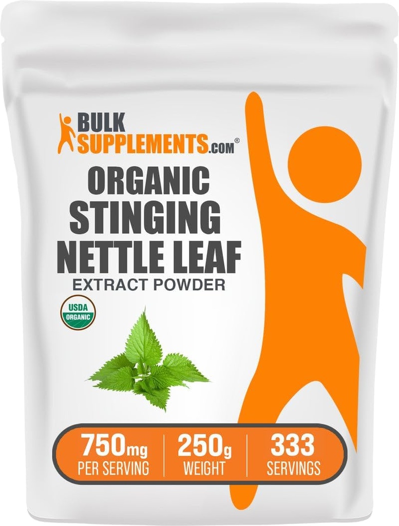BulkSupplements.com Extrato de Nettle de picada orgânica em pó - Extrato de Folha de Nettle, Suplemento de ervas - Vegan & Gluten Free, 750mg por serviço, 250g (8.8 oz) (Pack of 1)