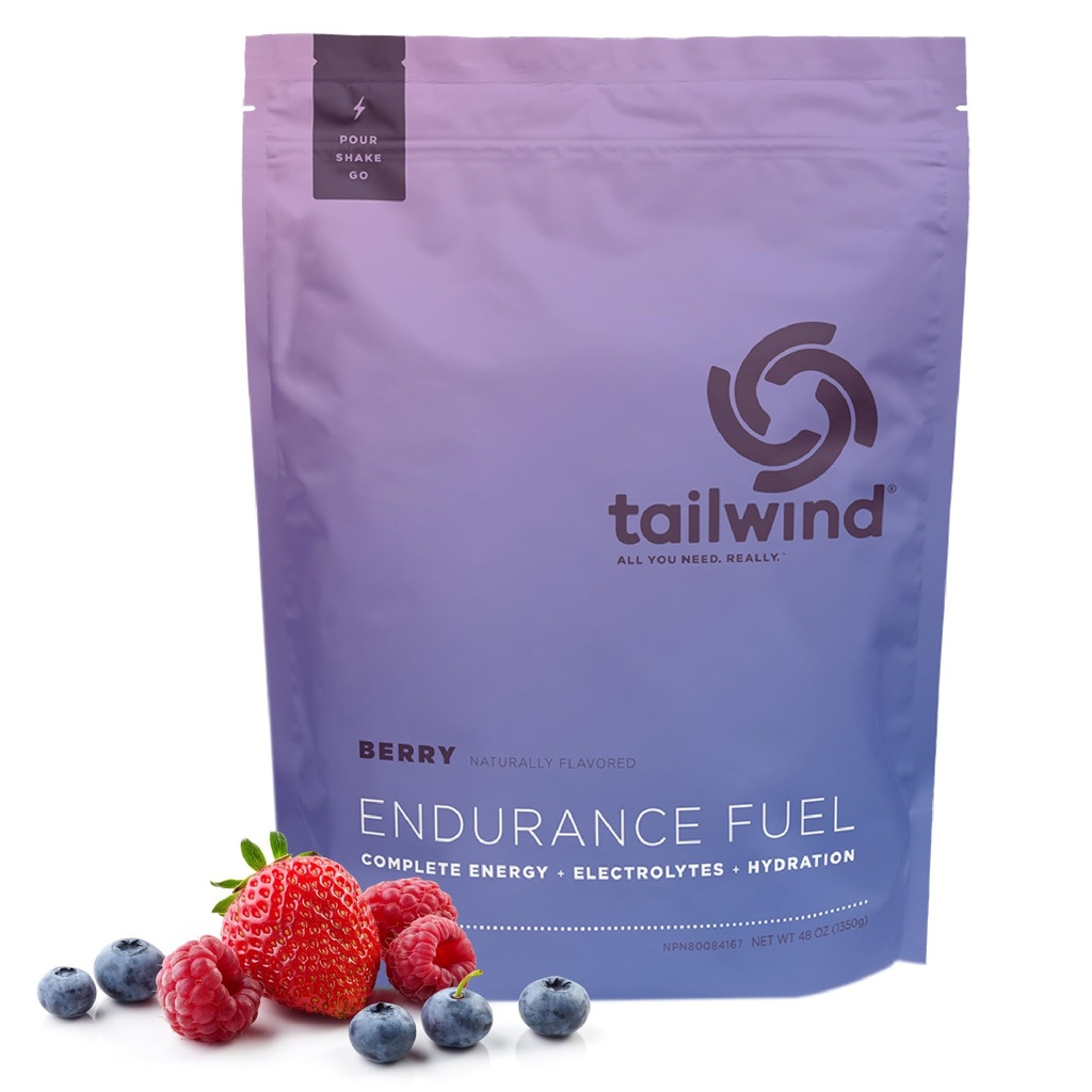 Combustível de resistência nutricional Tailwind, carboidratado e eletrolítico esportes bebida mistura em pó, sem glúten, Vegan, Berry, 50 Servings