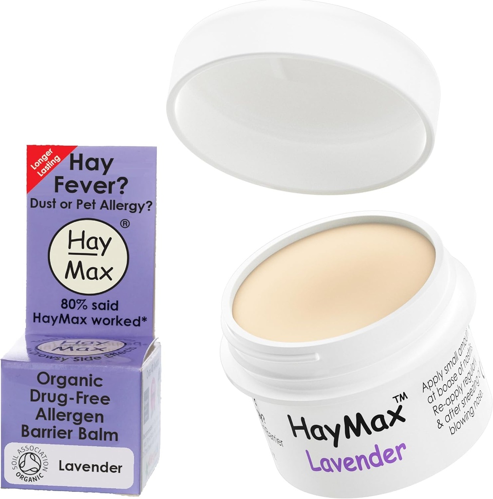 HayMax Allergen Barrier Balm - Lavanda 0.17 fl oz - Orgânico, Natural & Não-Drowsy Hay Fever & Balm Alergia alívio - Blocos Pólen e outras partículas de alergénio - Ótimo para adultos, crianças e mulheres grávidas