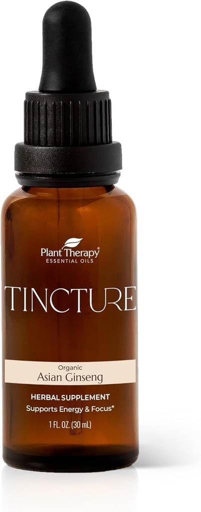 Terapia vegetal Orgânica Asiática Ginseng Root Herbal Supplement Tintura 30 mL (1 oz) Ótimo para energia, Encoraja o foco mental, Vegan, Não OGM, Glúten Livre, Líquido, 1 garrafa
