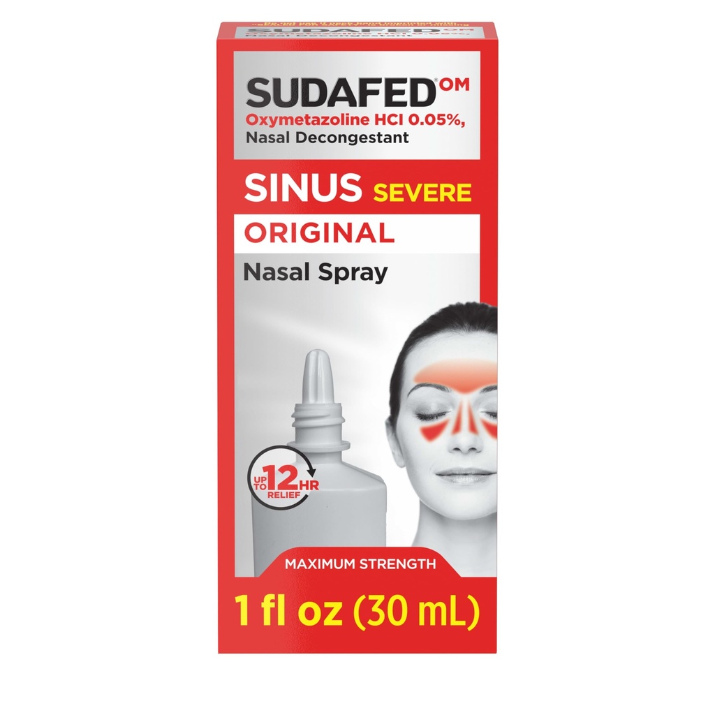 Spray nasal sudafed Sinus Severo Original, 12 horas Descongestionante Pulverização nasal para alívio de congestionamento rápido e poderoso devido a resfriados ou alergias, HCl de oximetazolina .05% Spray nasal, 1 fl. oz