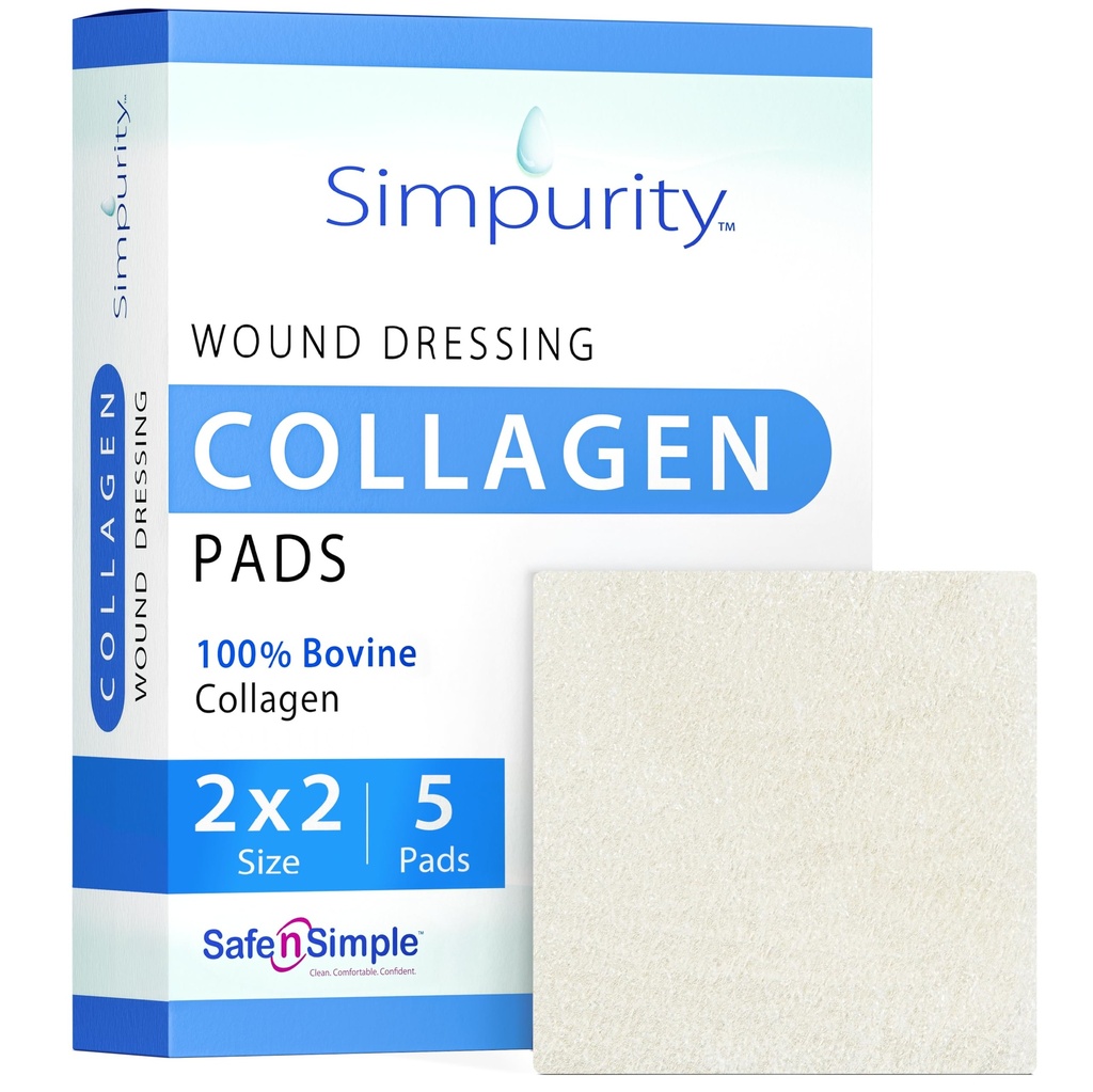 Colágeno Dressing Pads - 2" x 2" 5 Count Colágeno Pads para Feridas - Não-Aderente Colágeno Dressing para Cuidados de Feridas - Suprimentos de Cuidados de Feridas Simples n'