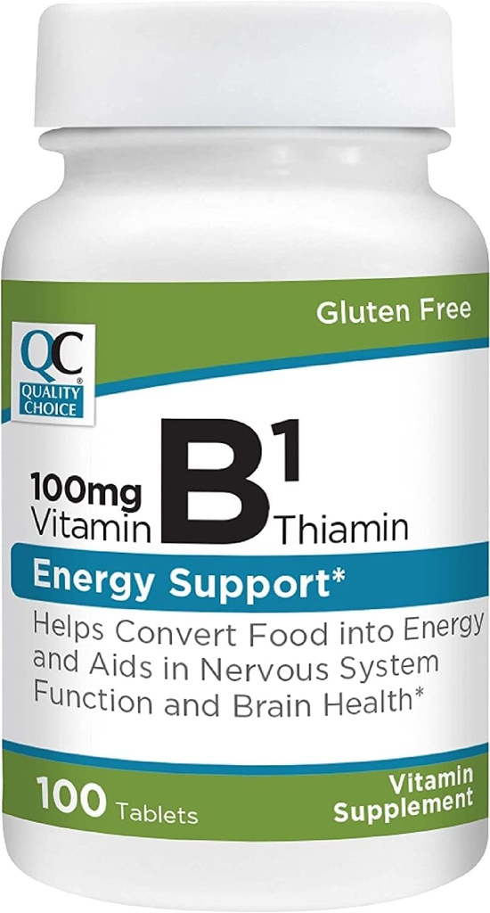 Qualidade Escolha Vitamina B1 Thiamin 100 mg Apoio Energético, Função do Sistema Nervoso, e Saúde do Cérebro Suplemento Vitamina Comprimidos, 100 garrafas de contagem