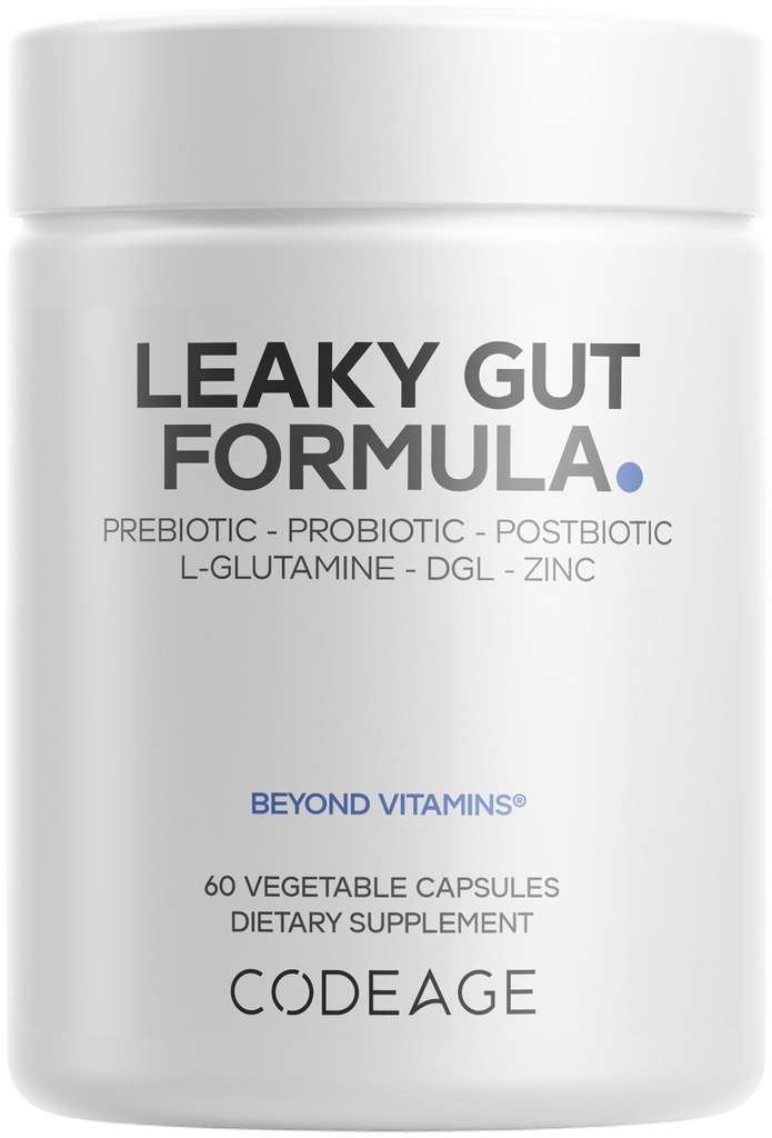 Codeage Leaky Gut Supplement, L-Glutamina, N-Acetilglucosamina, Probiótico, Ácido Butírico, Polifenóis, Quercetina, DGL, Marshmallow Root, Berberina, BioPerine, Canela, Vegan, Não-GMO, 60 Cápsulas