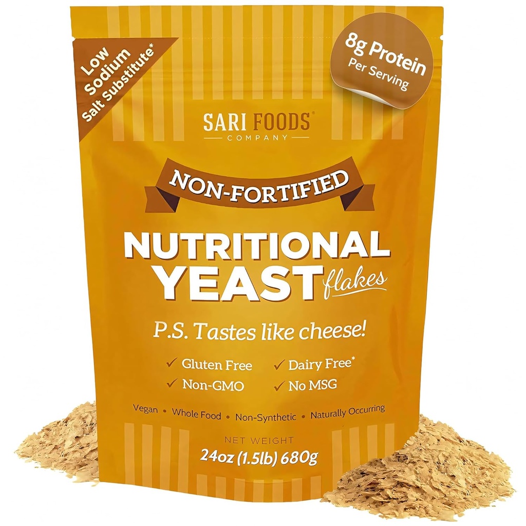 Flocos de Levedura Nutricional Não Fortificados, Alimentos inteiros base protein powder, Vegan, Gluten Free, Vitaminas B, Beta-glucanos, e todos os 18 aminoácidos (24 oz.)