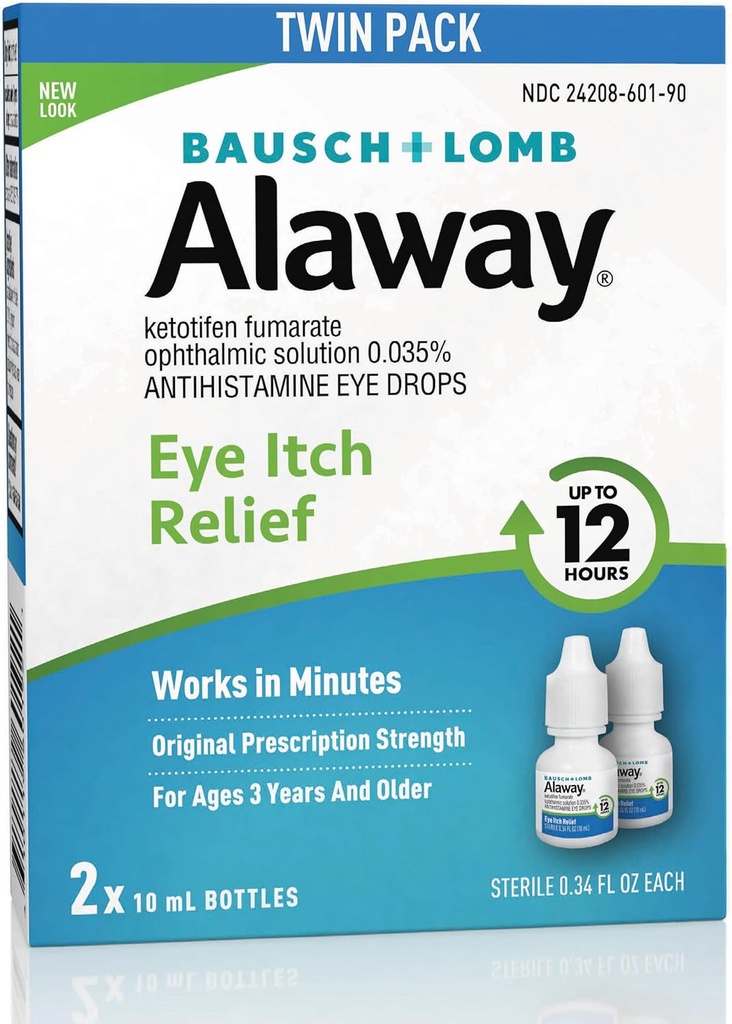 Alaway Anti- histamínico, gotas de alívio de comichão ocular, embalagem Twin, 0,34 fl oz Cada