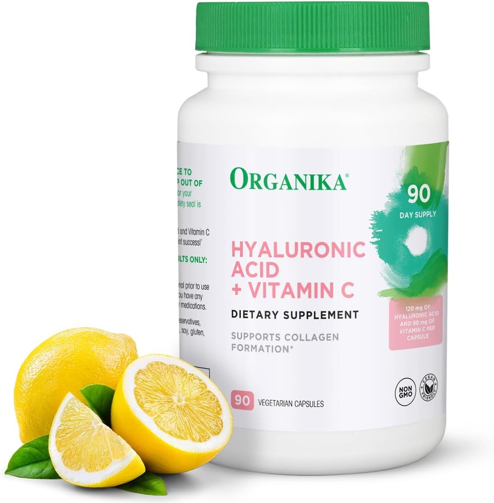 Organika Hyaluronic Acid Supplement with Vitamina C (90 Cápsulas Vegetais): Simbiotic Joint Wellness, Colágeno, & Skin Hydration Powerhouse - Enhanced Hyaluronic Acid Supplements for Mobility & Beauty