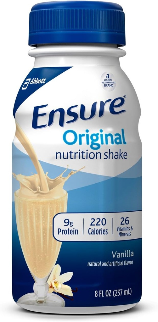 Certifique-se de Shake Nutrição Original com 9g de proteína, Shakes de substituição de refeições, baunilha, 8 Fl Oz (Pacote de 16)