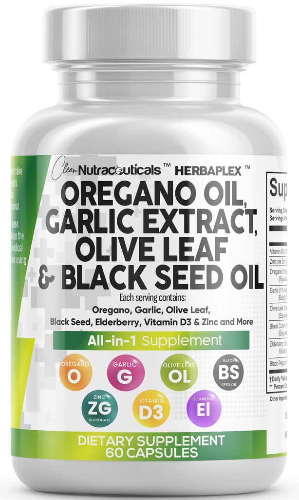 Óleo de Nutra Orégano Limpo com Óleo de Sementes Negras Extrato de Folha de Alho - Óleo de Cápsulas de Orégano
