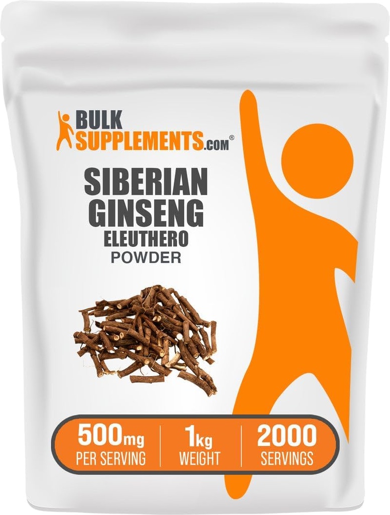 BulkSupplements.com Eleuthero Powder - Siberiano Ginseng Powder, Eleutherococcus senticosus, Ginseng Herbal Supplement - Gluten Free, 500mg por serviço, 1kg (2,2 lbs) (Pack of 1)