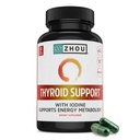 Suporte da tireóide Zhou - Suplemento da tireóide para mulheres e homens com zinco, iodo, & selênio, Metabólico Saúde Complexo da tireóide com Ashwagandha, Kelp - 60 Cápsulas Veggie (Pack of 1)