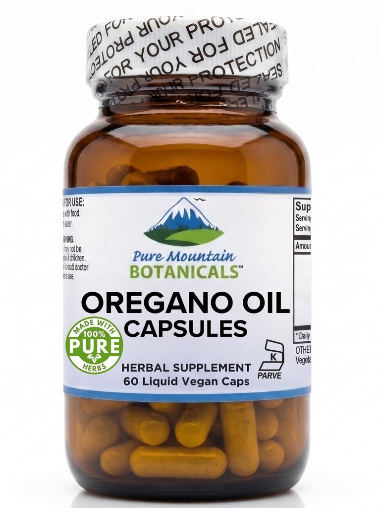 Pure Mountain Botanicals Wild Orégano Oil Cápsulas - 60 Kosher Vegan Caps Agora com 510mg Mediterrâneo Óleo de Orégano Suplemento