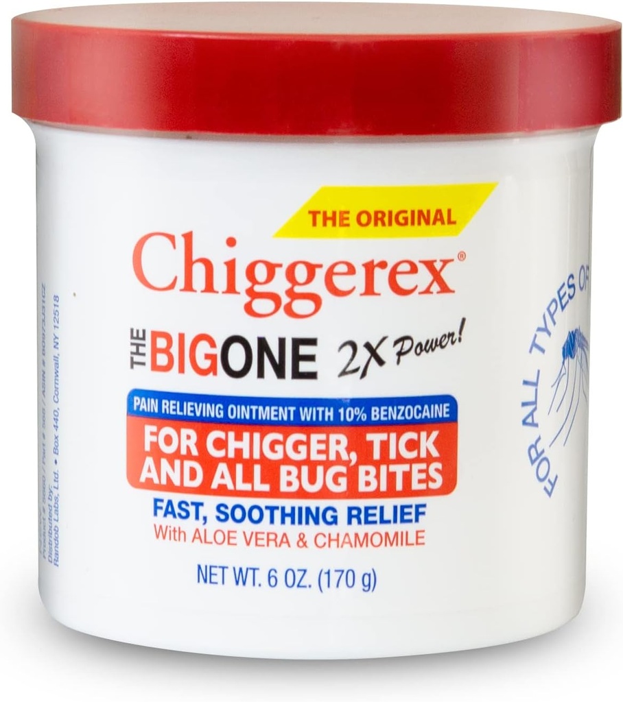 Chiggerex 2X Power Primeiros socorros Pomada medicada para Chiggers, Mosquito Bites, Ticks e Bug Bite Alief com Aloe Vera & Camomila, 6 onças