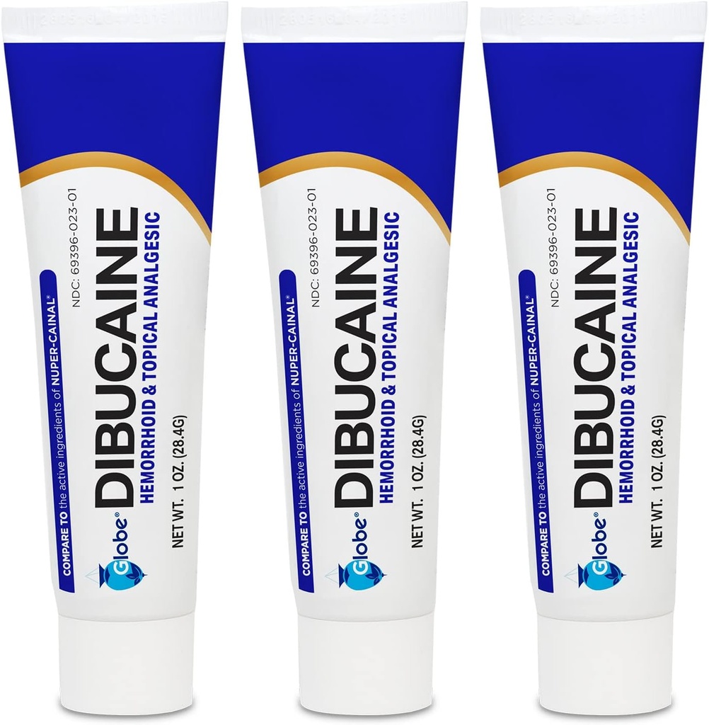(3 Pack) Dibucaína Globe 1% Tratamento de hemorróidas Pomada - 1 Oz Rapid Numbing Alívio, Tratamento de hemorróidas de Coceira e Queima