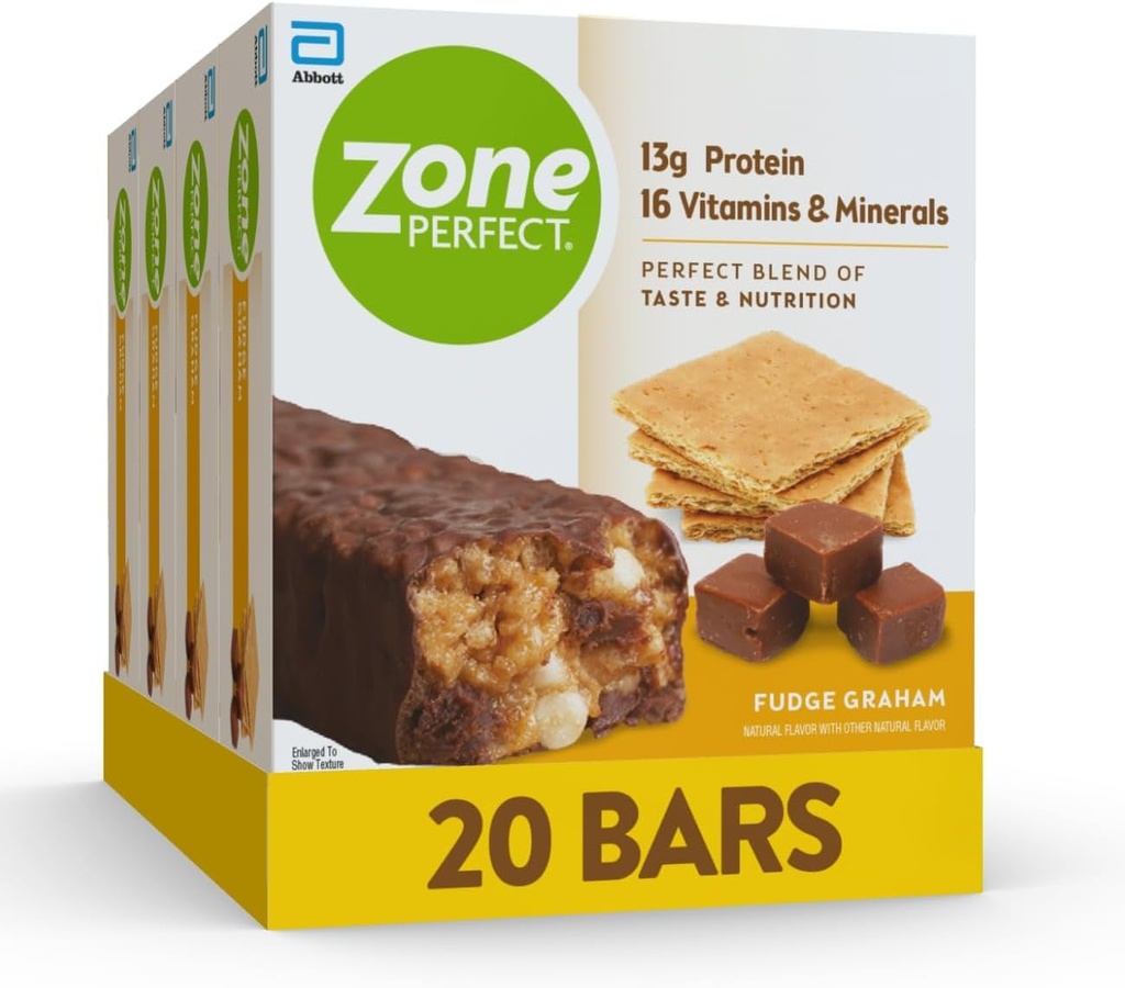 ZonePerfect Protein Bars, 13g Protein, 16 Vitaminas & Minerals, Protein Snack, Fudge Graham, 20 Bares