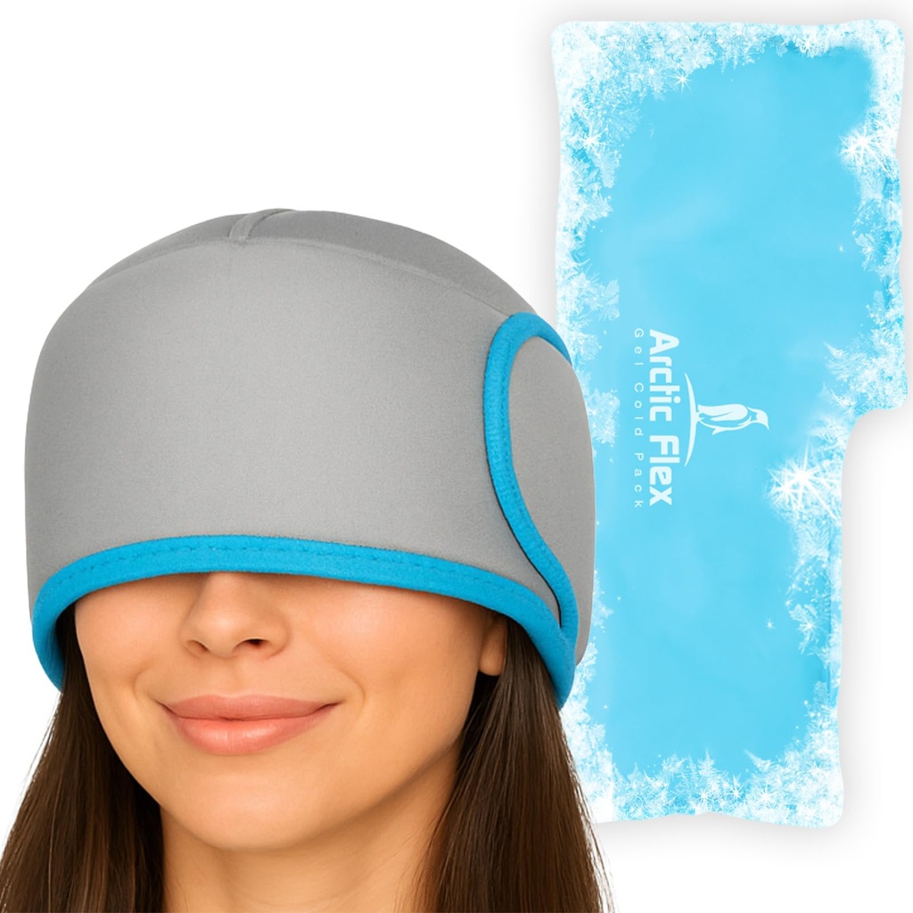 Vive Migraine Relief Cap - Chapéu de compressão quente e fria para dor de cabeça - Cabeça cheia Envoltório de gelo Beanie & Máscara para tensão e alívio de pressão - Cooling Headband - Reusable & Flexible Soft Gel Packs