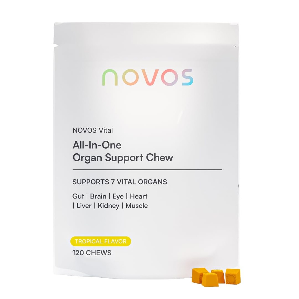 Novos Vital Nutritional Supplement Chews for Organ Liver, Brain, Eyes, Heart, Gut Support - Nattokinase, Lutein, Inulin, Rutin, Tropical Sabor (120 Count)