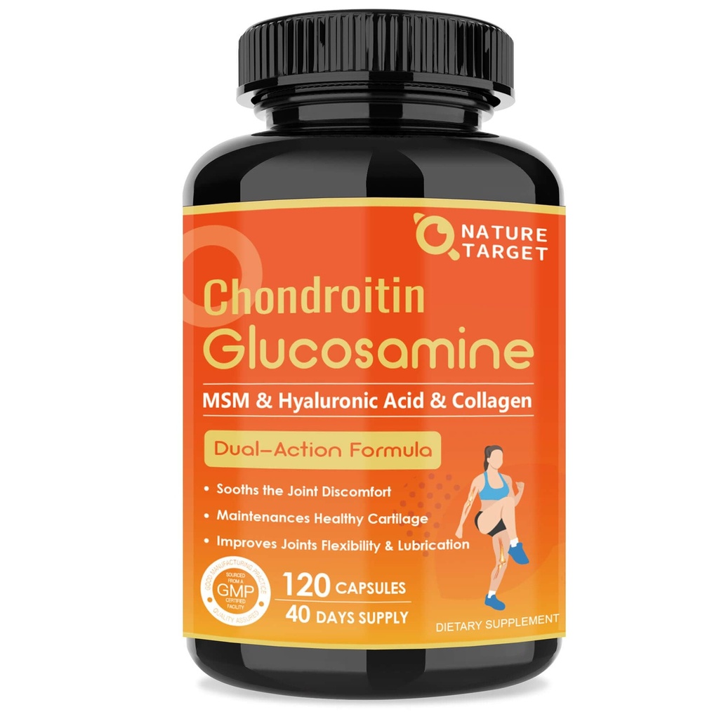 NATUREZA TARGET Glucosamina Condroitin Suplemento de Apoio Conjunto - Mais HSH, Colágeno, Açafrão, Shellfish Livre, Suportes Conjunto, Joelhos, Cartilagem, para homens e mulheres, 120 Caps
