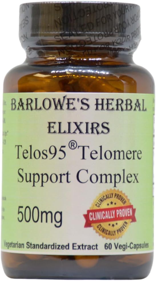 Barlowe's Herbal Elixirs Telos95® Telomere Complexo de suporte de saúde celular avançada & Longevidade Fórmula 500mg com extrato de Astragalus
