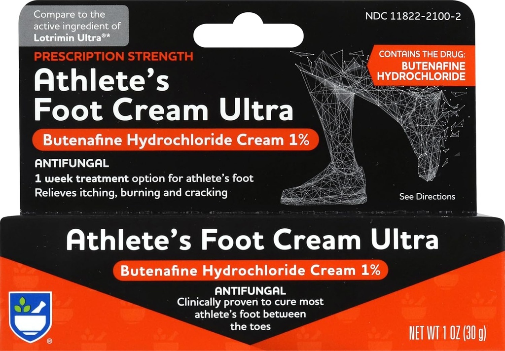 Rite Ajuda Prescrição Forte Foot Care Butenafine Creme - 1 oz, Creme Antifúngico, Tratamento de Coceira Jock, Trata Creme de Pé de Atleta