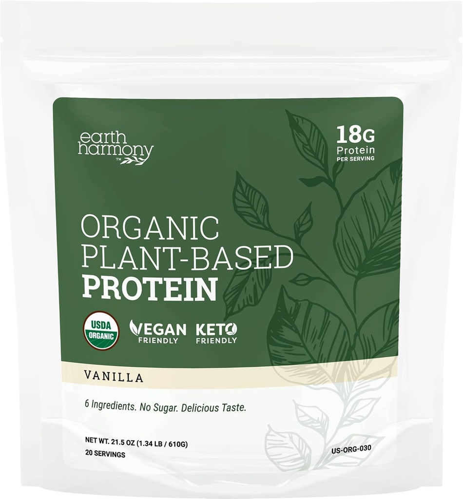 Baunilha em pó de proteína vegetal orgânica, Pó de proteína orgânica para mulheres e homens, Pumpkin & Pea Protein Powder Vegan, Sem glúten, Shakes de proteína baseada em plantas, 18g - 21,5 Oz