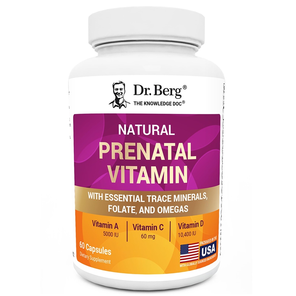 Dr. Berg Vitaminas Pré-Natais Naturais para Mulheres (Grávidas e Enfermagem) - Vitaminas Pré-Natais com Folato, Vitaminas, Minerais, Ómega, & 11 Superalimentos Poderosos - Mulheres Multivitamino Pré-Natal - 60 Cápsulas