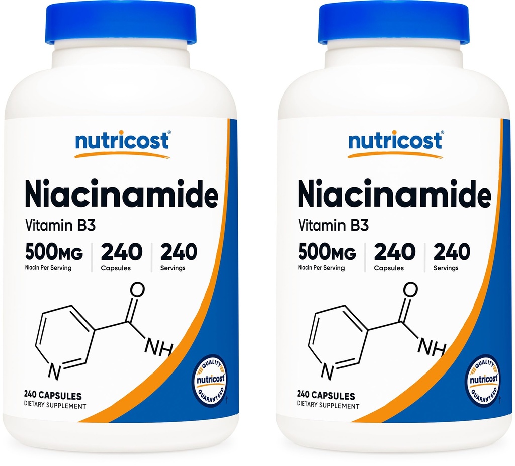 Nutricost Niacinamida (Vitamina B3) 500 mg, 240 Cápsulas (2 frascos)
