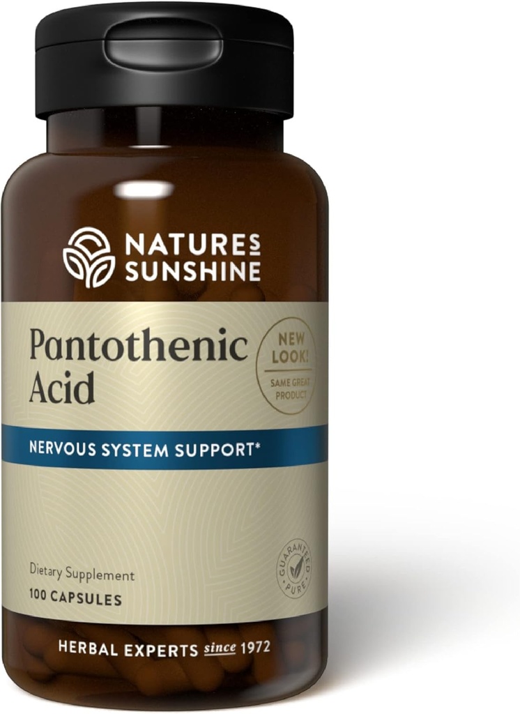 Ácido Pantotênico Sunshine da natureza, 100 cápsulas de vitamina B5 suporta os sistemas nervosos, ajuda a função da glândula adrenal, e é necessário para fazer certos hormônios