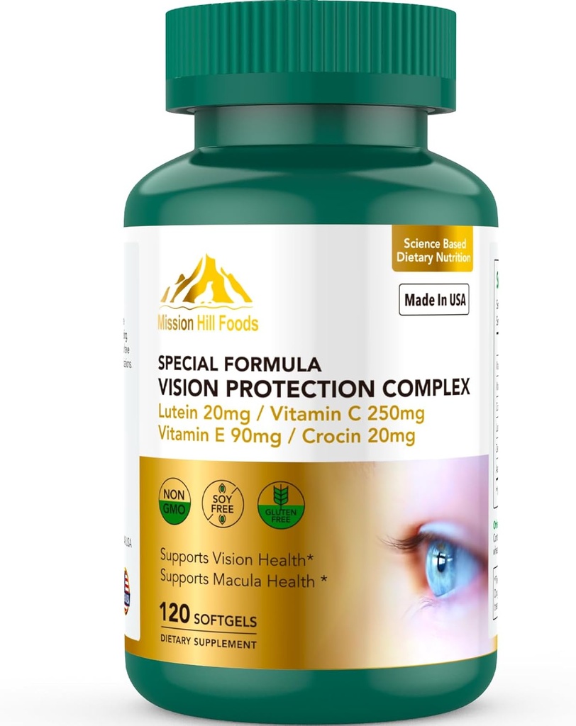 Lutein e Zeaxantina Suplementos - 6 em 1 Complexo de Proteção de Visão com Lutein 20mg, Zeaxantina, Astaxantina, Crocina, Vitamina C & E, 120 Softgels, Não-GMO, Sem glúten, Suporta saúde ocular