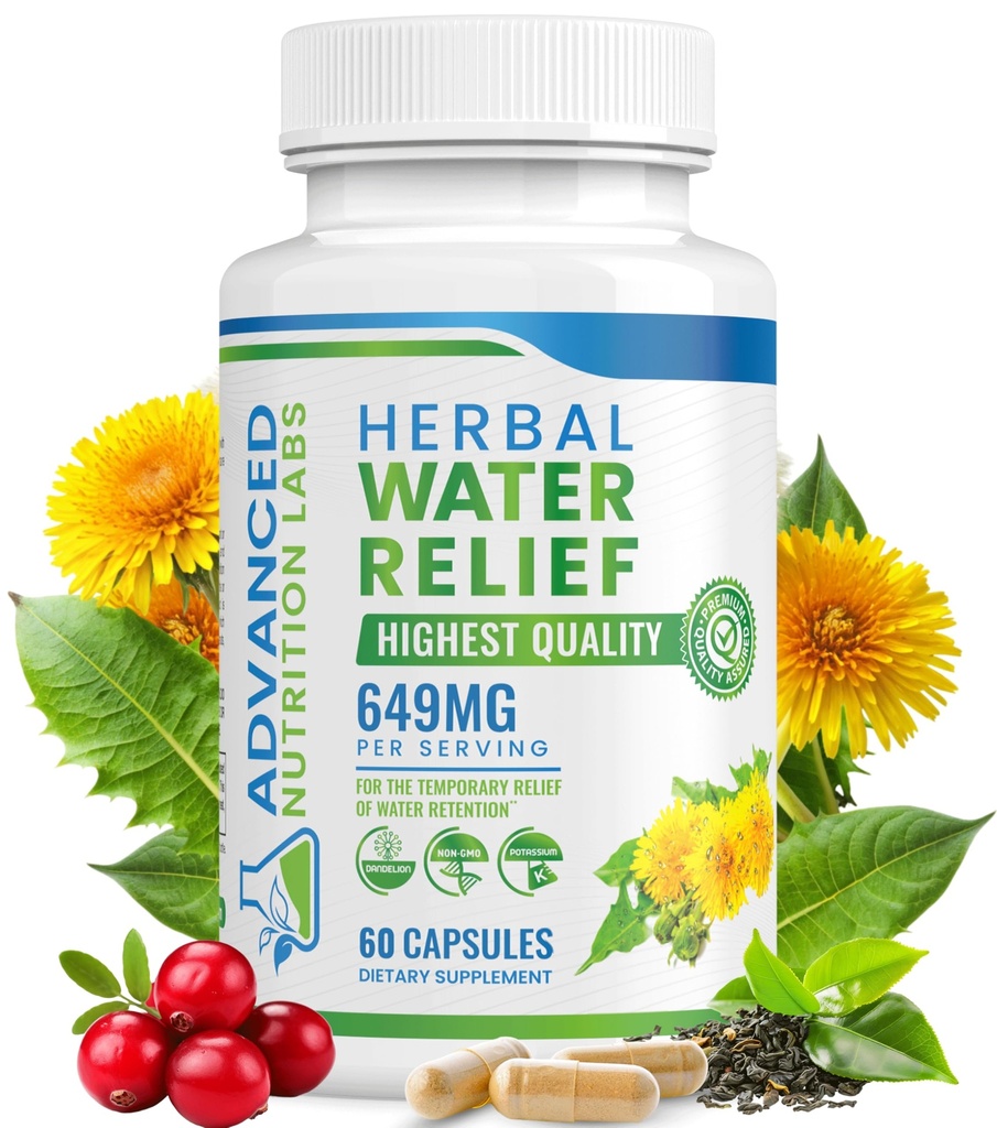Pílulas de água de ervas para retenção de água, Bloating, Pernas inchadas, Pés - Dandelion Extract Supplement - Perda de retenção de água - Diuréticos para Mulheres e Homens - 60 Cápsulas