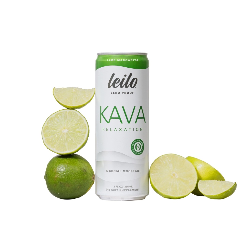 LEILO □ Kava Alimentado Lime Margarita Mocktail Bebida □ 12-Pack - Sugar-Free & Non-ALC Suporte de Relaxamento Funcional