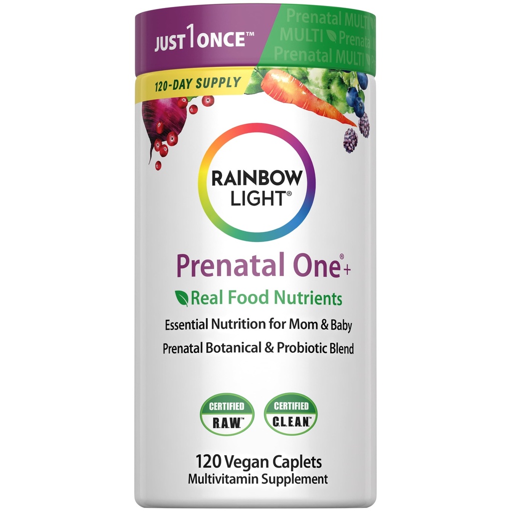 Rainbow luz alta potência pré-natal um multivitamínico, saúde pré-natal multivitamínico apoia a saúde da mãe e desenvolvimento do bebê, Com vitamina C, Vegan, 120 Contagem