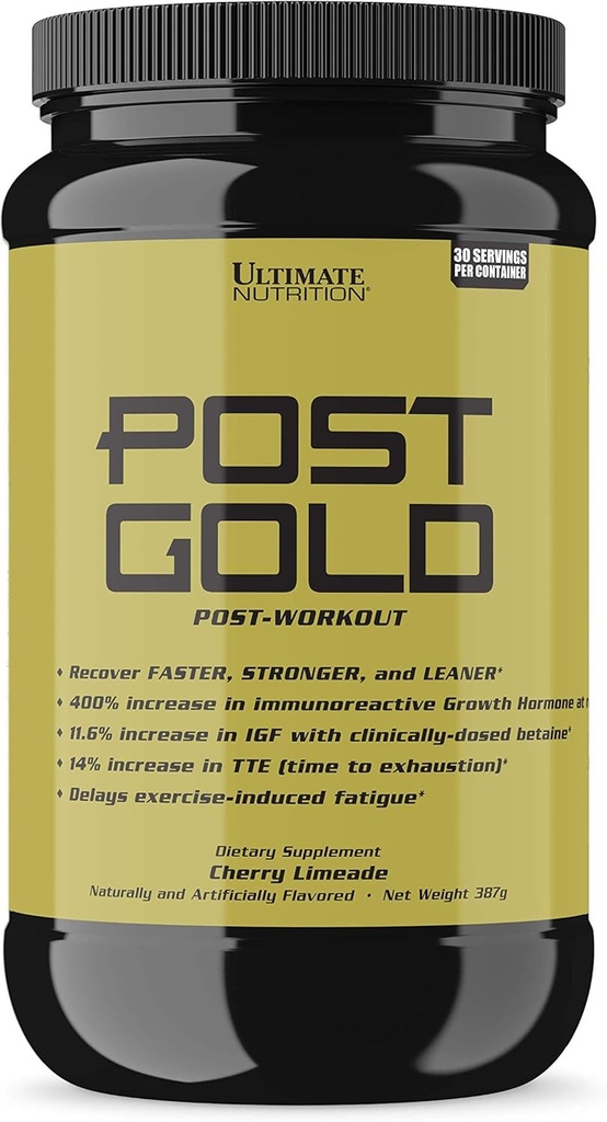 Ultimate Nutrition pós ouro pós-trabalho em pó, Recuperação muscular Beber com BCAA, Beta Alanine, Betaine, GABA, Glutamina, 1,07 Libras, Limeade de cereja