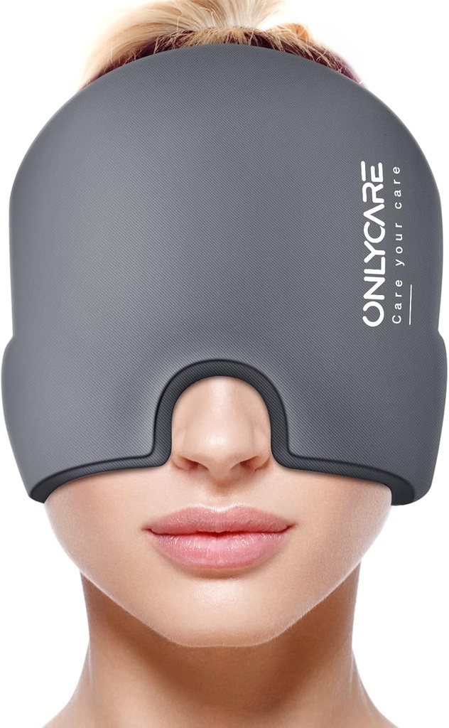SOMENTECARE Migraine Relief Cap, Máscara Migraine calmante,Gel Odorless Upgraded Ice Head Wrap, Terapia quente e fria, FSA ou HSA Elegível Cefaleia Pacote de gelo para tensão e estresse (Grey)