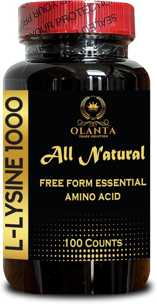 L-LYSINE 1000 mg Forma livre Aminoácido Essencial - Suplemento de Lisina Sistema Imune de manutenção e recuperação muscular, Forma livre de Aminoácido, Fórmula avançada Lisina - 1 garrafa 100 contagens