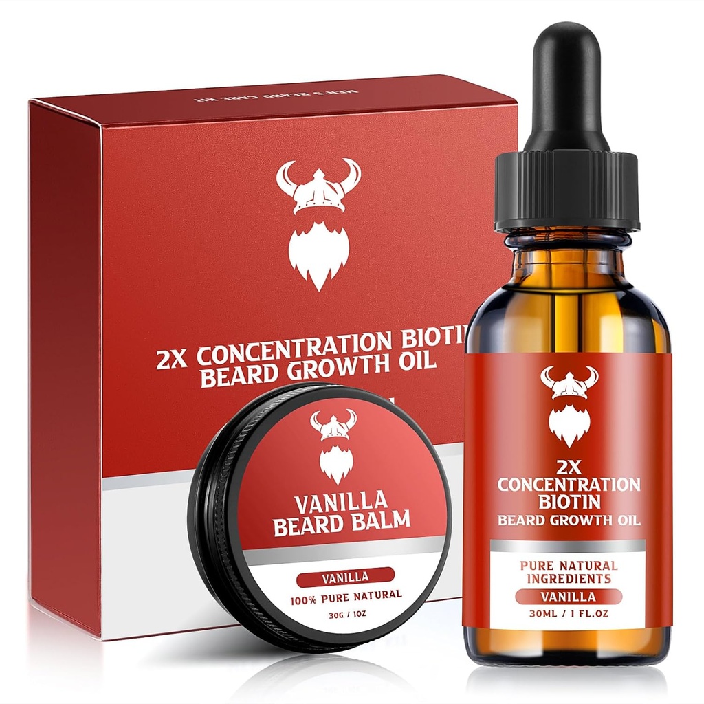 Kit de crescimento da barba - Biotina de concentração 2X para homens, ingredientes naturais com óleo de Argan, óleo de Jojoba e vitamina (Vanilla)