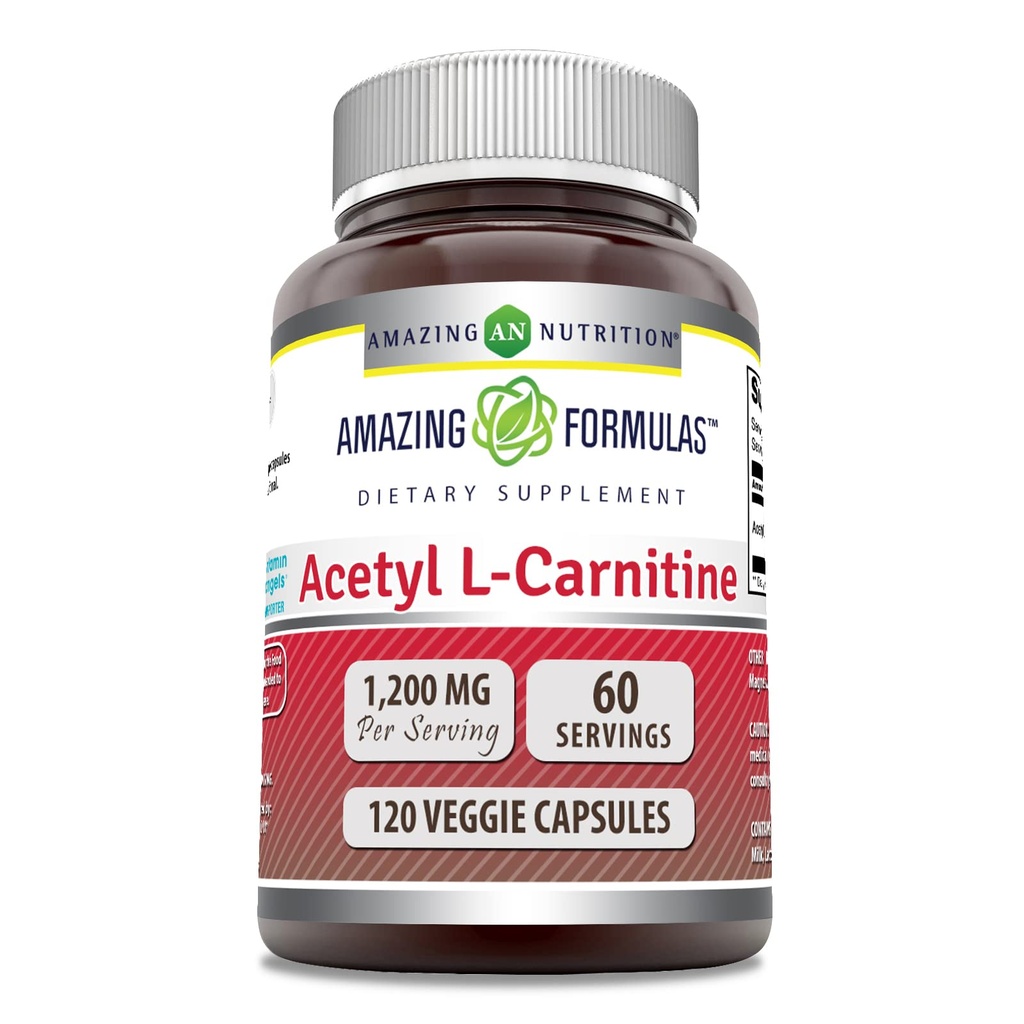 Fórmulas surpreendentes Acetil L-Carnitina Suplemento 1200 Mg 120 Cápsulas Veggie