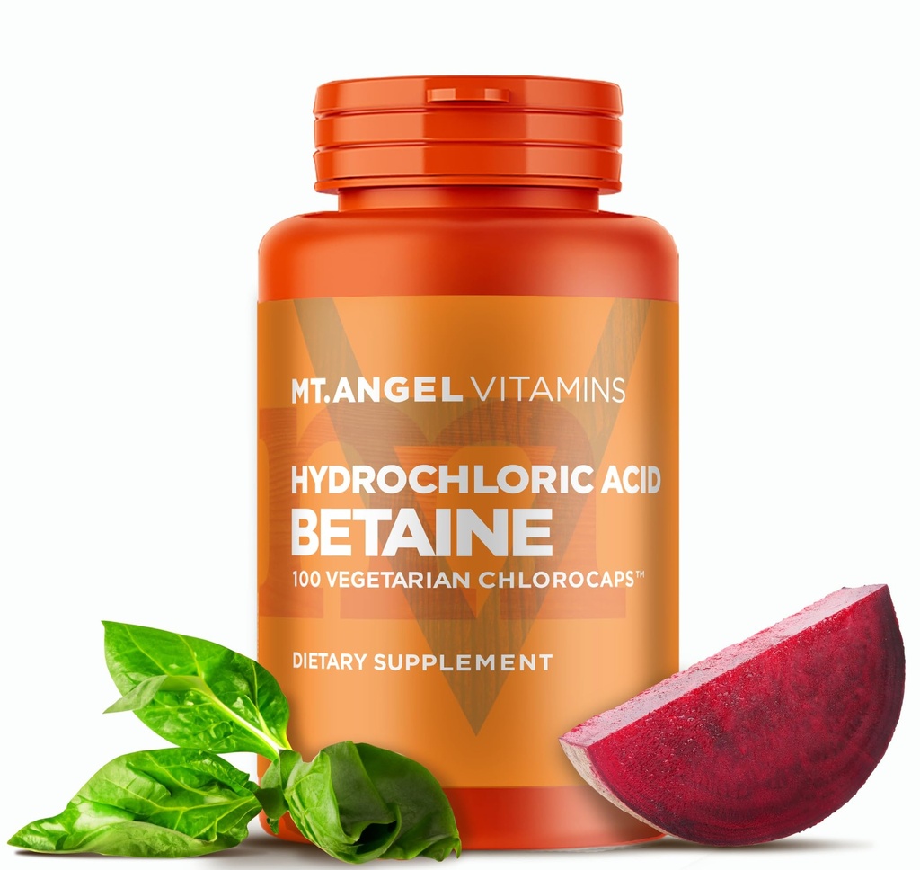 Mt. Angel Vitaminas - Ácido clorídrico Betaína, Sumos de Digestão e Gás Saudável (100 Clorocaps Vegetarianos)