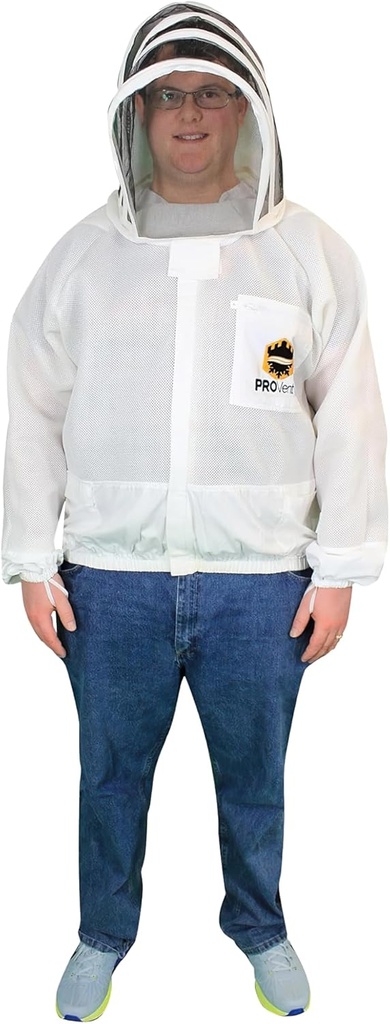 Mann Lake Provent Beekeeping Jacket, profissional grau Vented Bee Gear com Véu auto-suportado, Heavy-Duty Zippers, Aberturas de pulso elástico, áreas de alto desgaste reforçadas e bolso de peito, médio