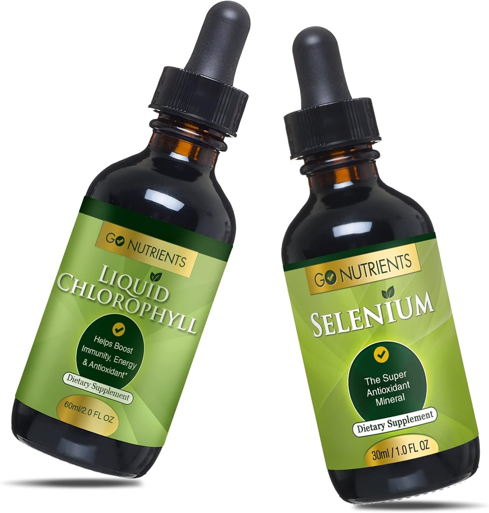 Go Nutrientes Clorofila Líquida & Selênio 200 mcg Suplemento □ Gotas Líquidas Livres de Levedura, Gotas de Selênio, Suplementos de Ervas