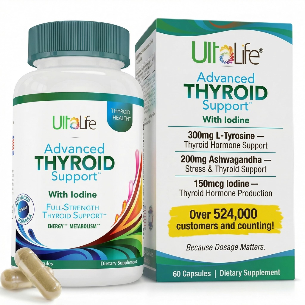 Fórmula avançada diária de aumento da tireóide com Iodine Ashwagandha Vitamina B12 Zinco e Selênio para Metabolismo Energético e Foco 60 Cápsulas