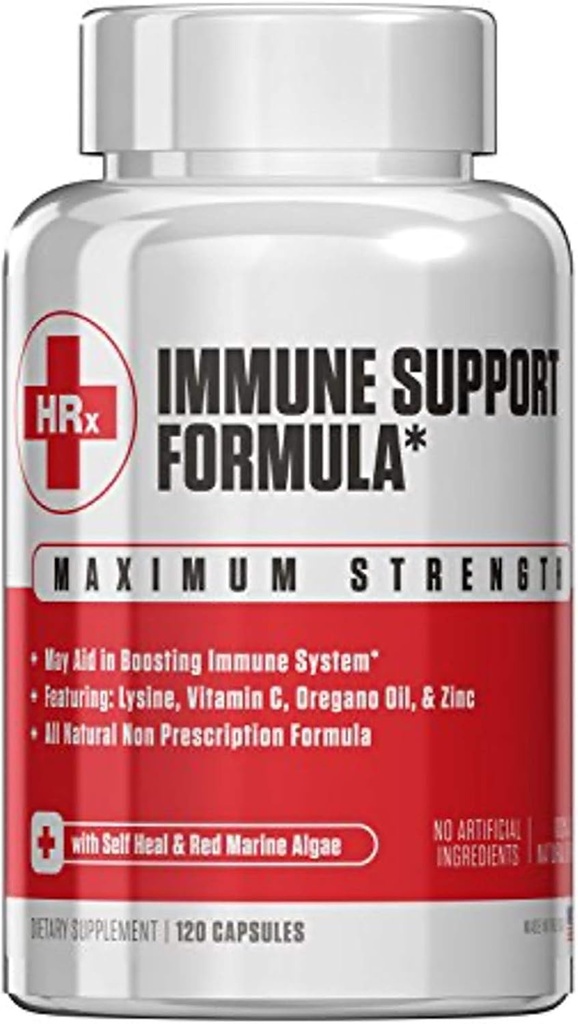 Re+Gen Nutrition Imune Support Supplement for Adults, Natural Capsules with Zinc, Vitamina C, L lisina Amino Acid & Orégano Oil for Strong Immunity Health in Men & Women, 120 Capsules