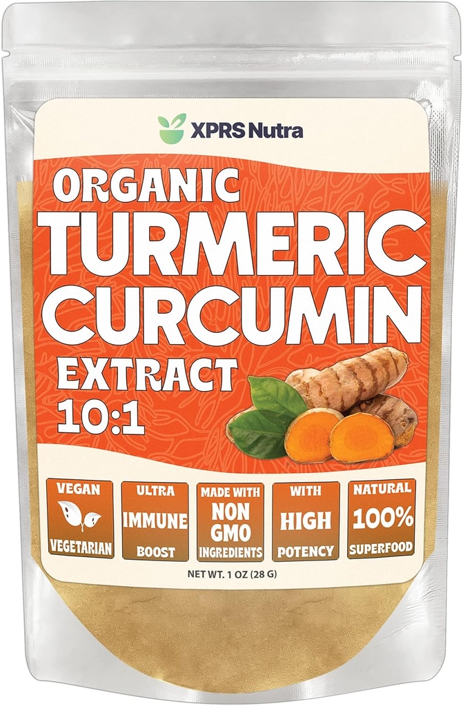 XPRS Nutra Organic Curcumin Powder Extract 10:1 - Premium USDA Organic Curcumin Powder for Immunity - Vegan Friendly Pure Curcumin for Gut Health (1 Ounce)
