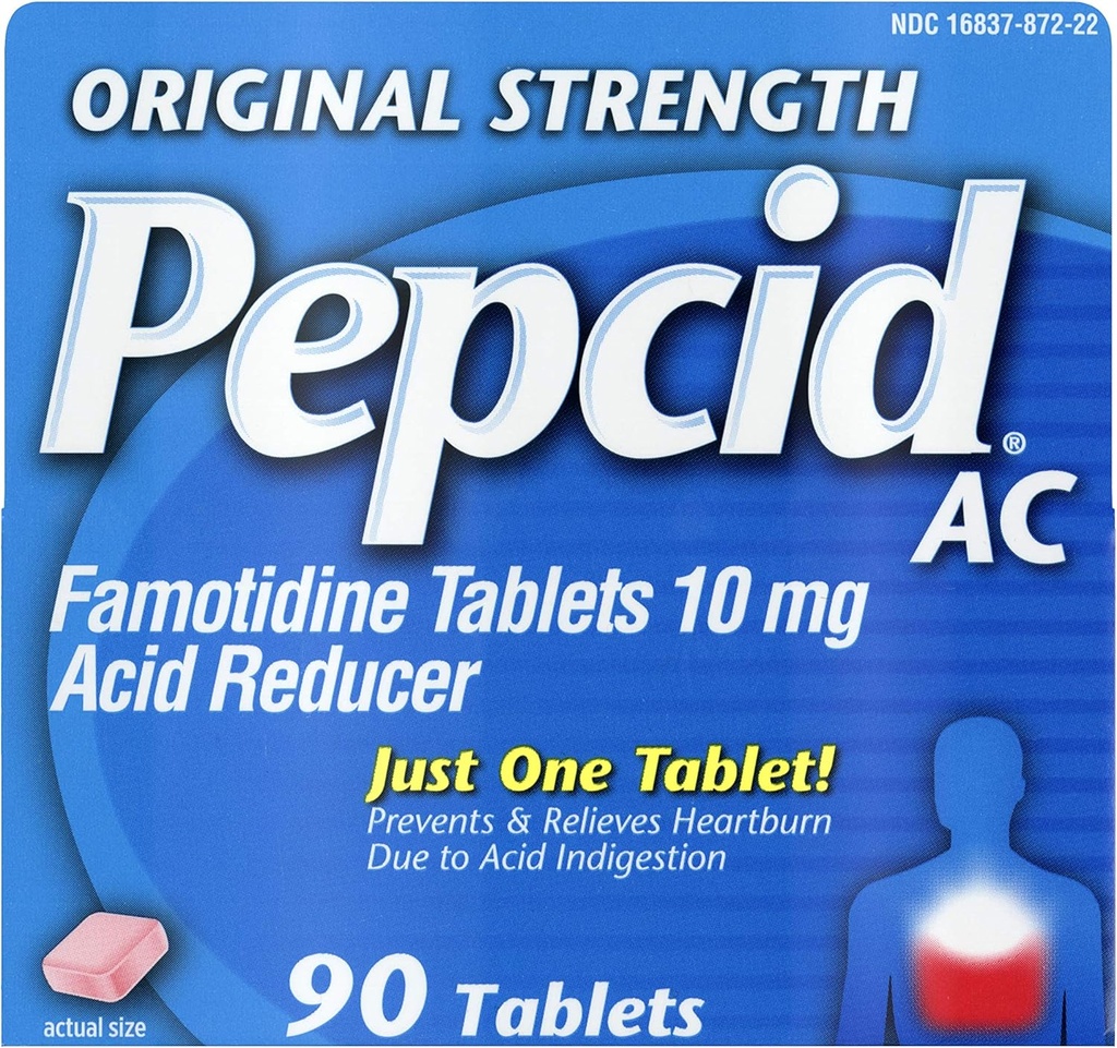 Pepcid AC Força original, 10 mg Famotidina para prevenção e alívio da azia, 90 ct