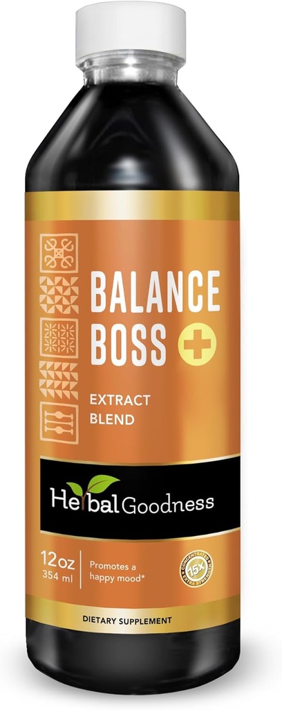 Herbal Goodness Happy Mood Support Supplement - St Johns Worth Promove Relaxação e Calma, Rhodiola Rosea Balance Boss 12 Fl. oz