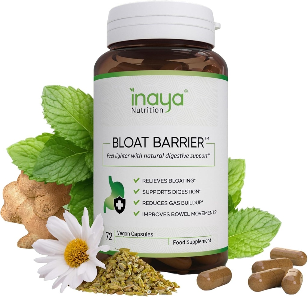 BloatBarrier 72 Cápsulas - Digestão Natural e Suplemento Bloating para Estômago Bloating Alivio, Redução de Gás, e Movimentos Bowel melhorados – Vegan, Gut Health Supplements