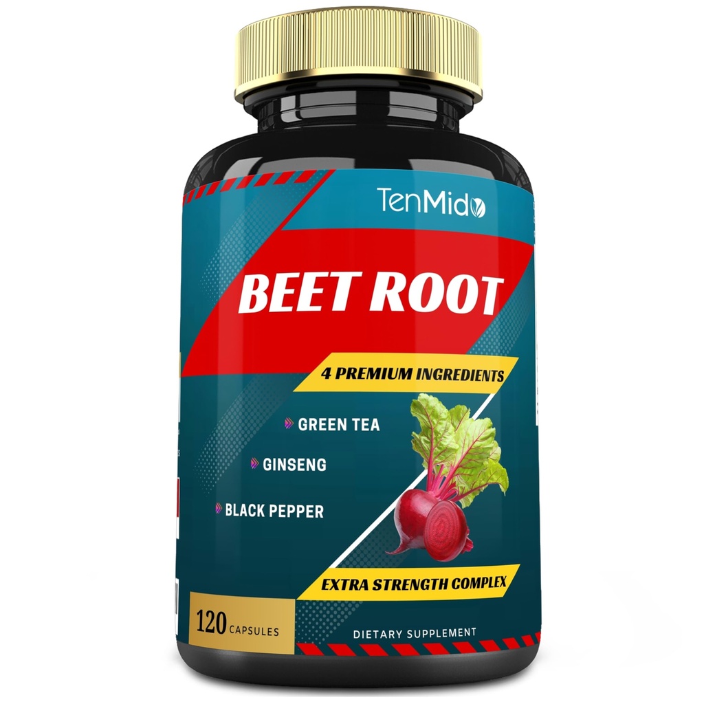 Beet Raiz Extrair Cápsulas, 4 Meses Fornecimento e chá verde, Ginseng, Pimenta preta, Aumento de energia, Suportes de desempenho atlético, Impulsiona a resistência .