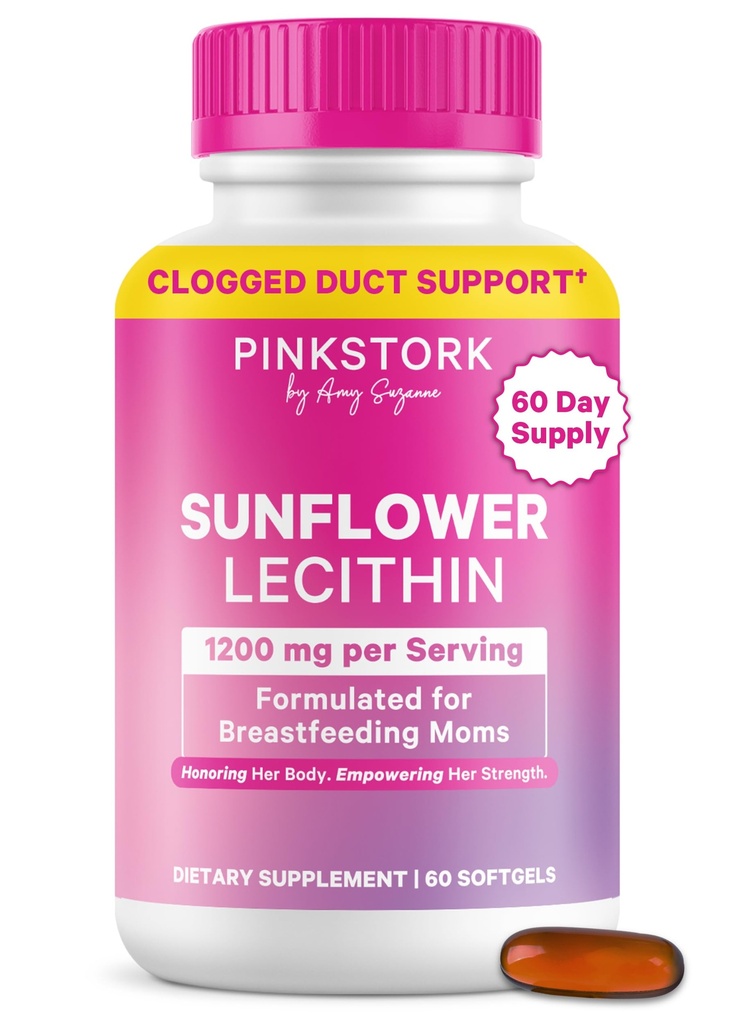 Cegonha rosa Girassol Lecitina Suplemento - 1200 mg para Dutos de Leite Entupido - Amamentação Essencial para Mães Pós-parto - Suporta fluxo de leite materno - 60 Softgels