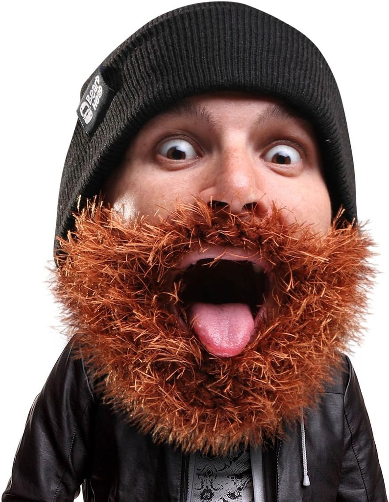 Cabeça de barba Bushy Biker Beanie - Engraçado Tricotar chapéu e falso Barba traje preto